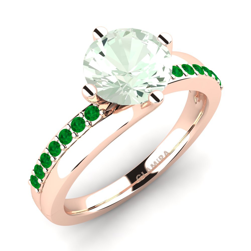 18k Oro Rosa Amatista verde Anillo de compromiso Lia 2.0crt