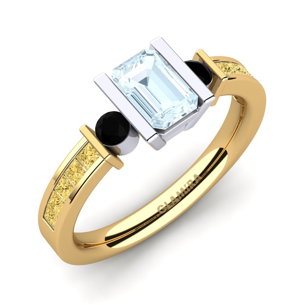 14ct Yellow & White Gold Aquamarine Engagement Ring Metis