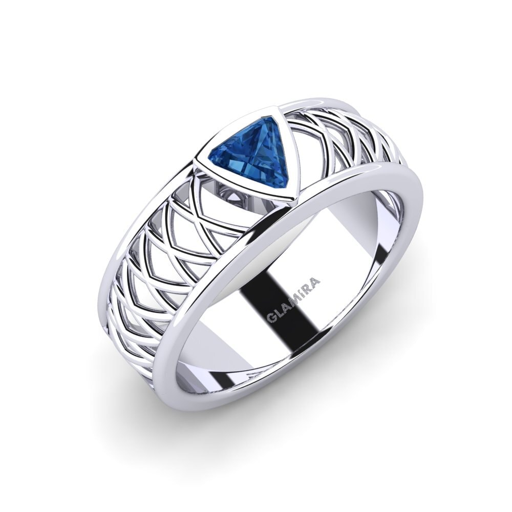 Oro Bianco 585 Zircone Blu Scuro Anello da uomo Layton