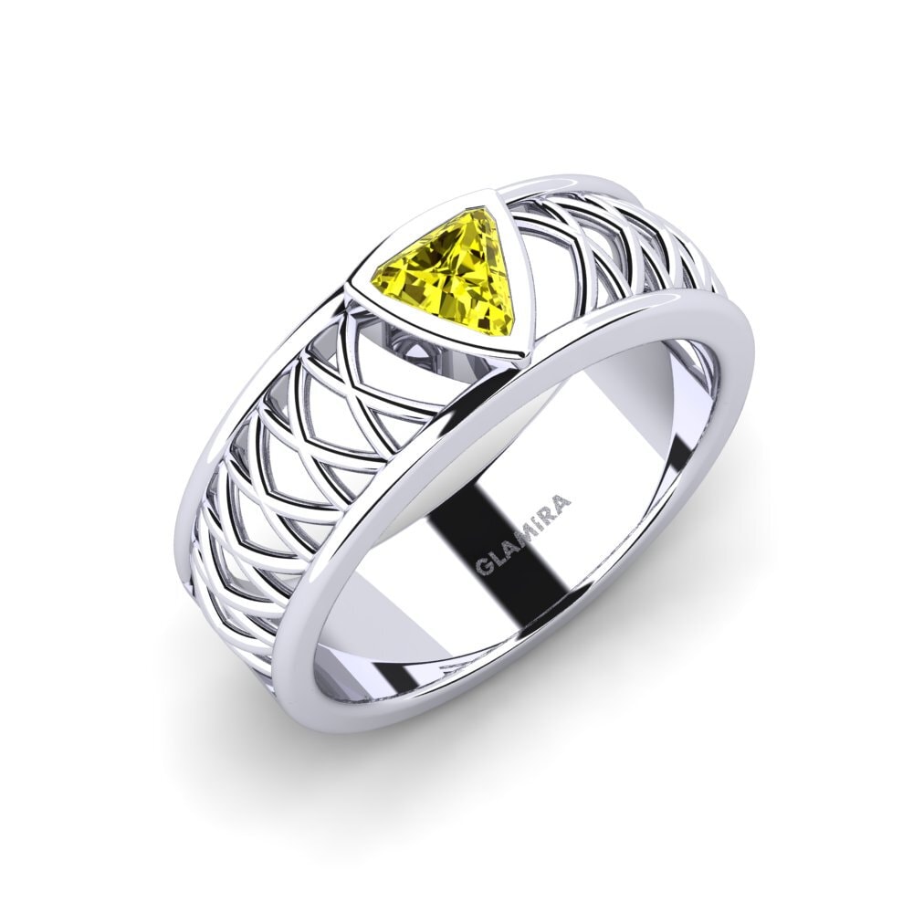 Oro Bianco 585 Diamante Giallo Anello da uomo Layton