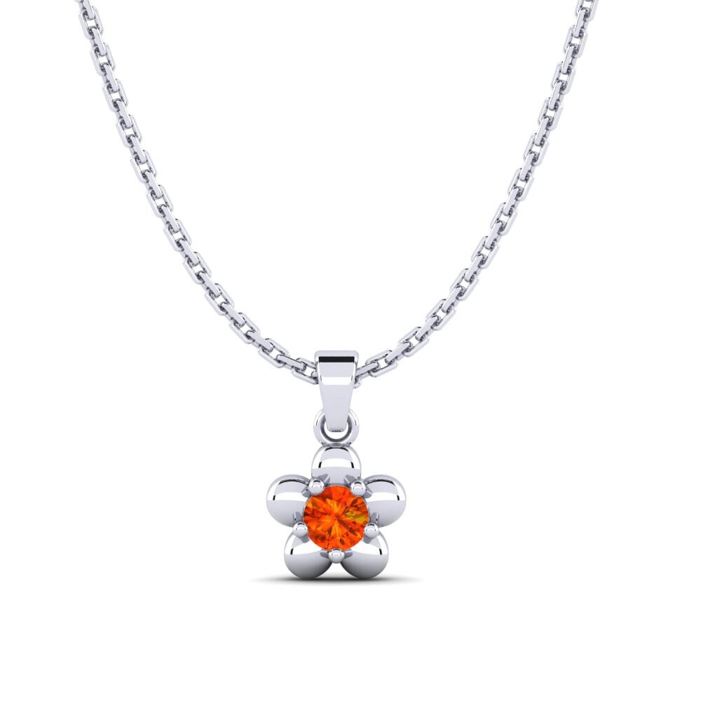 14k Oro Blanco Zafiro Naranja Colgante de Mujer Lazame