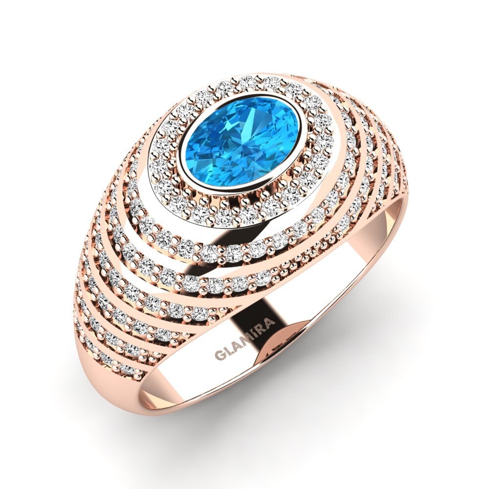 14ct Rose Gold Blue Topaz Men's Ring Lazaris