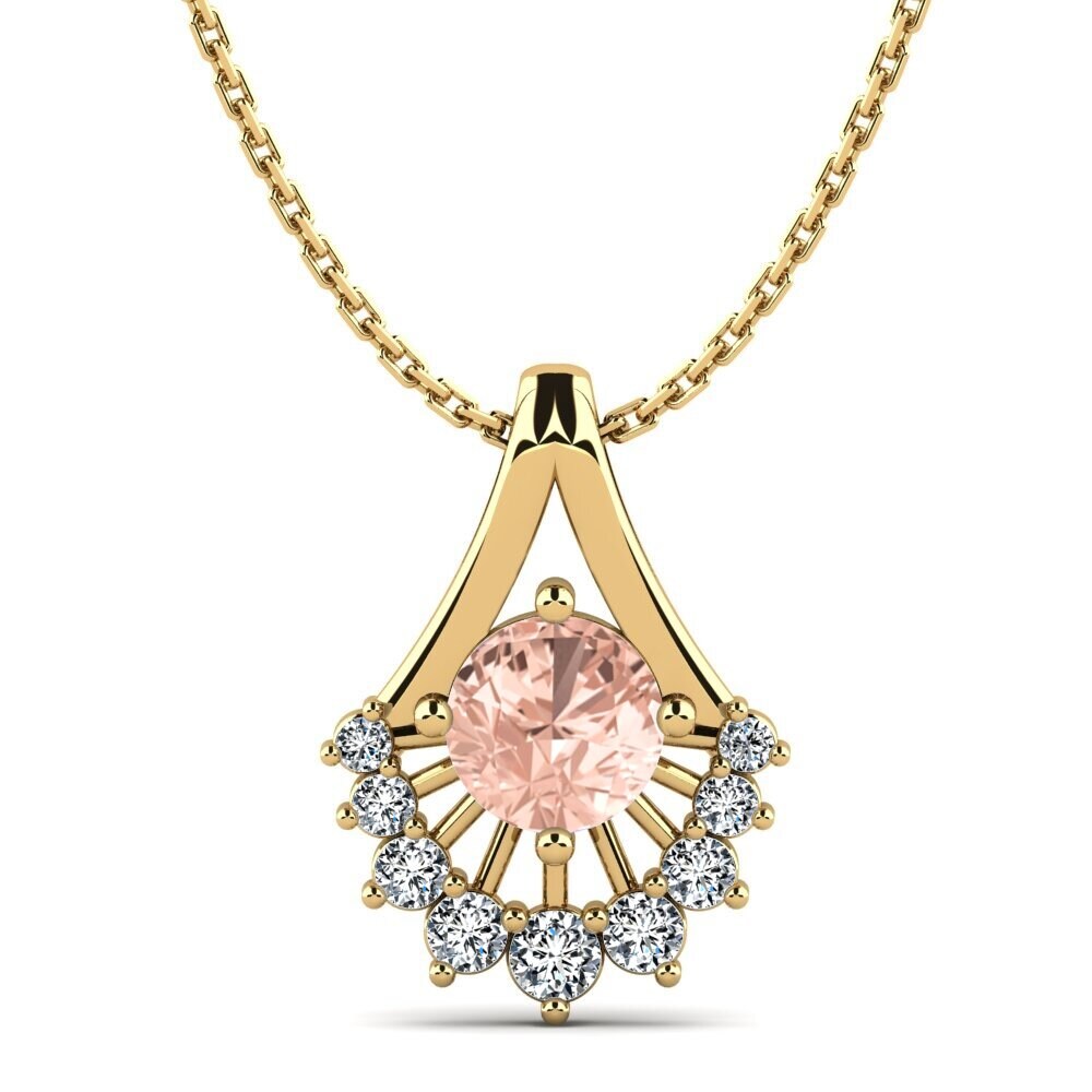 Pendentif Or 9 Carats (375/1000) Avec Diamant 0.08 Carat Et Morganite - 15x8 Mm - Neuf étiqueté