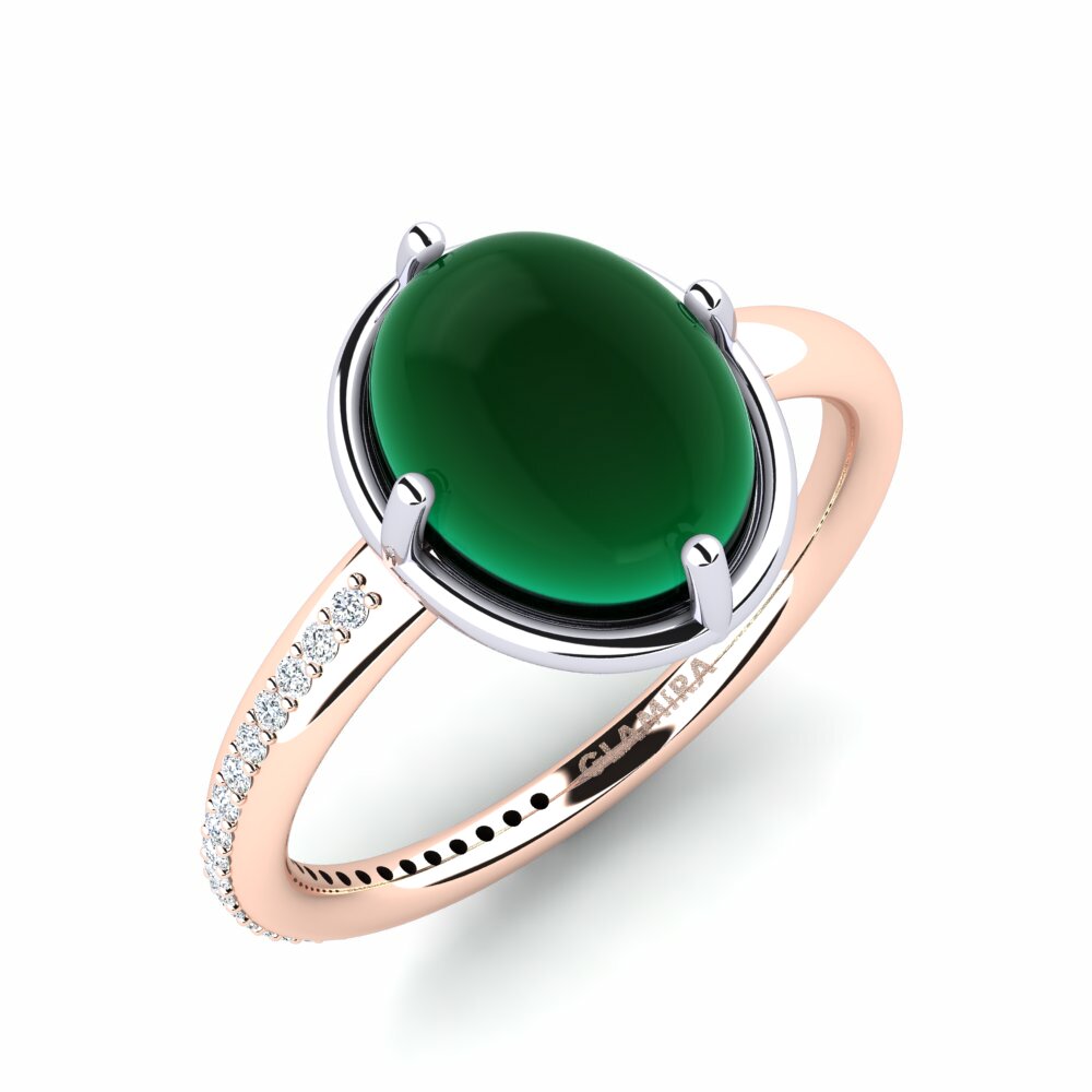 Or Rose& Blanc 18k Émeraude Cabochon Bague Leantin