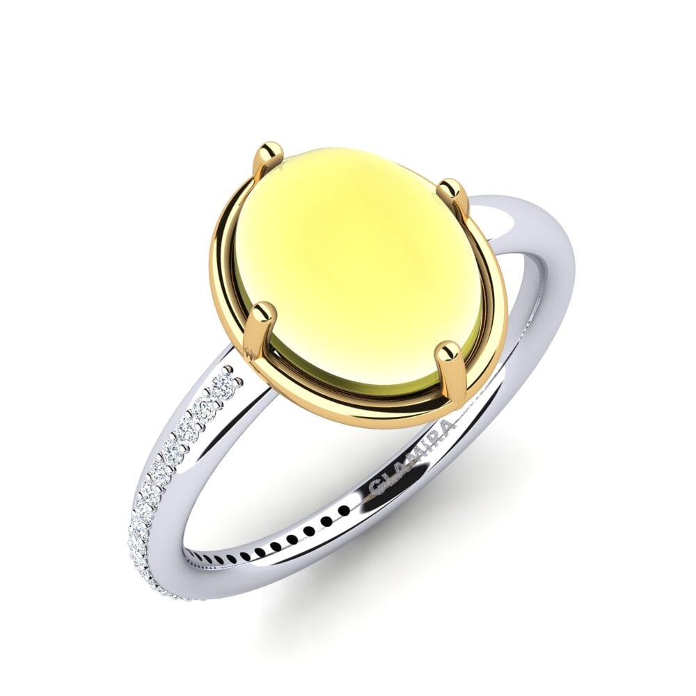 Or Blanc & Jaune 14k Topaze Citron Cabochon Bague Leantin