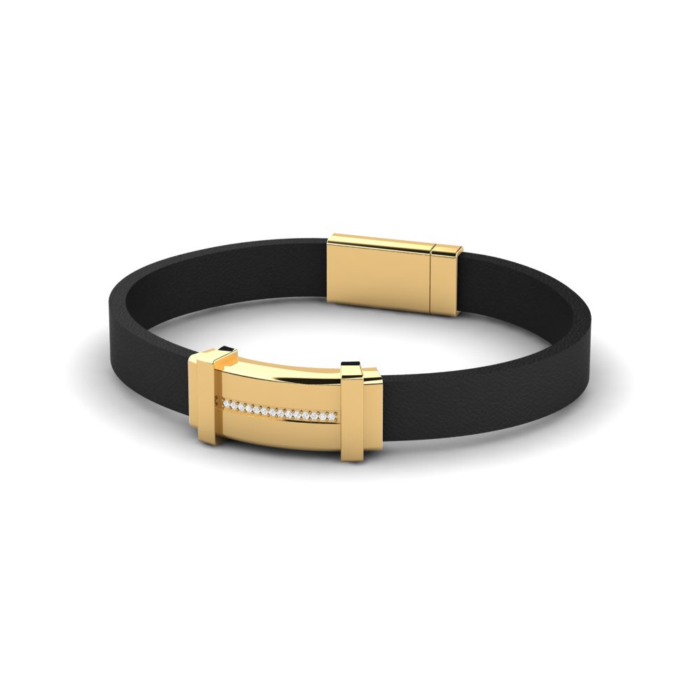 Leather White sapphire 18ct Yellow Gold Bracelets