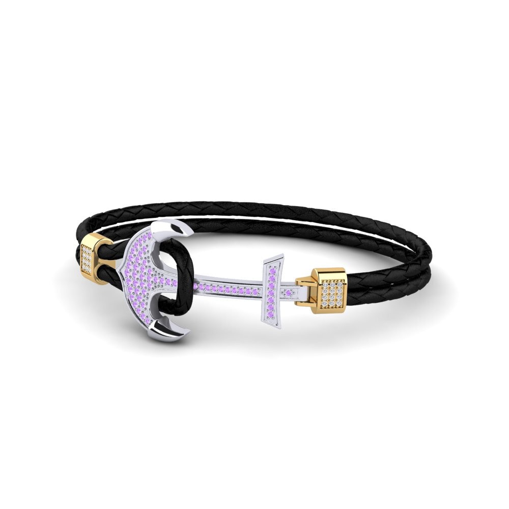 18ct White & Yellow Gold Amethyst Men's Bracelet Aiko