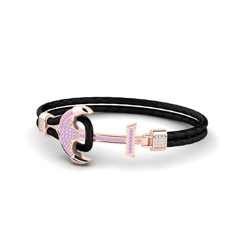 9K Rose Gold Amethyst Men's Bracelet Aiko