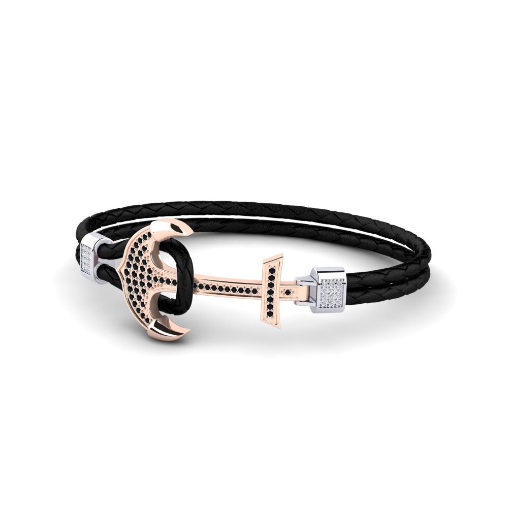 18ct Rose & White Gold Black Onyx Men's Bracelet Aiko