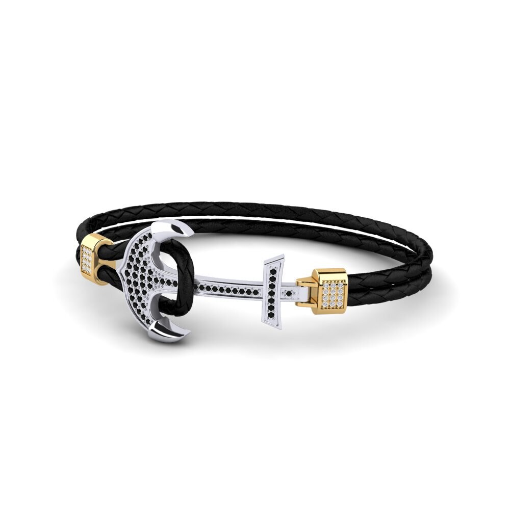 18ct White & Yellow Gold Black Onyx Men's Bracelet Aiko