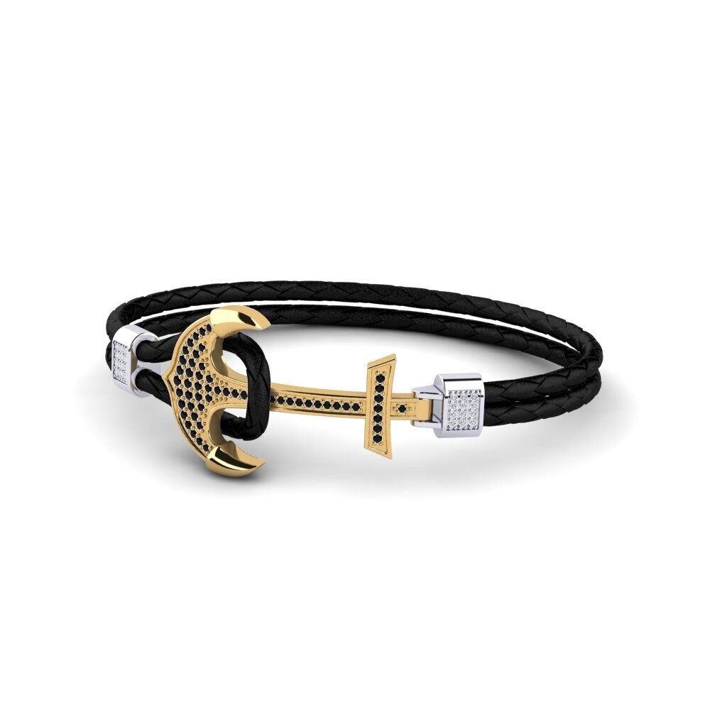 18ct Yellow & White Gold Black Onyx Men's Bracelet Aiko