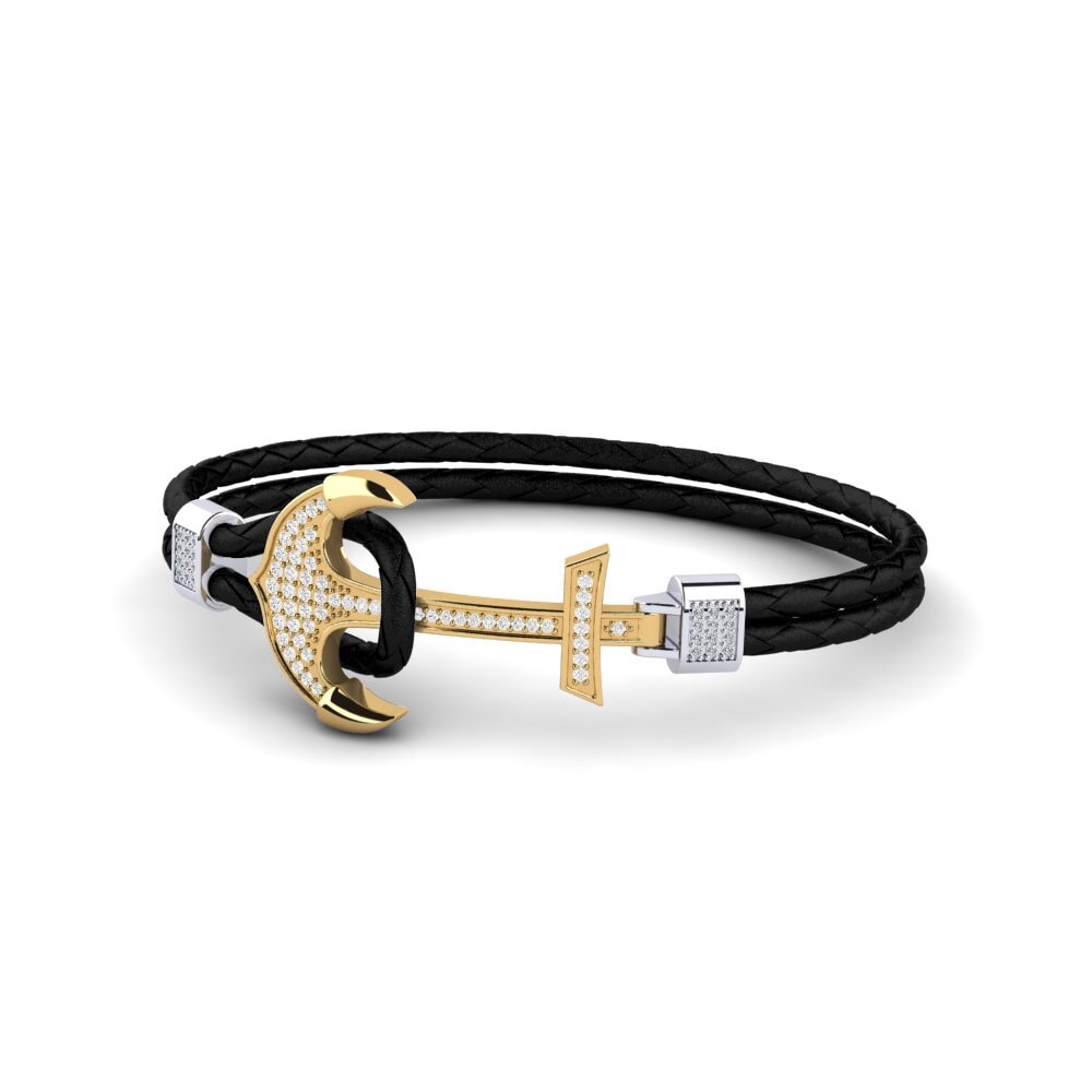 Leather White sapphire 18ct Yellow / White Gold Bracelets