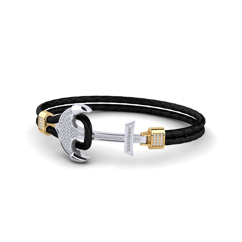 18ct White / Yellow Gold Zirconia Men's Bracelet Aiko