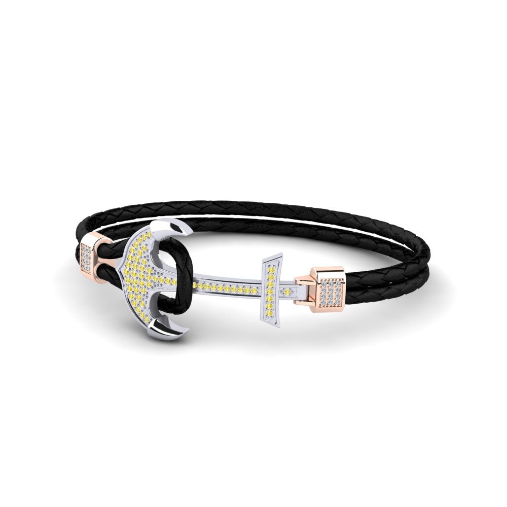 Leather Yellow Sapphire 9ct White & Rose Gold Bracelets