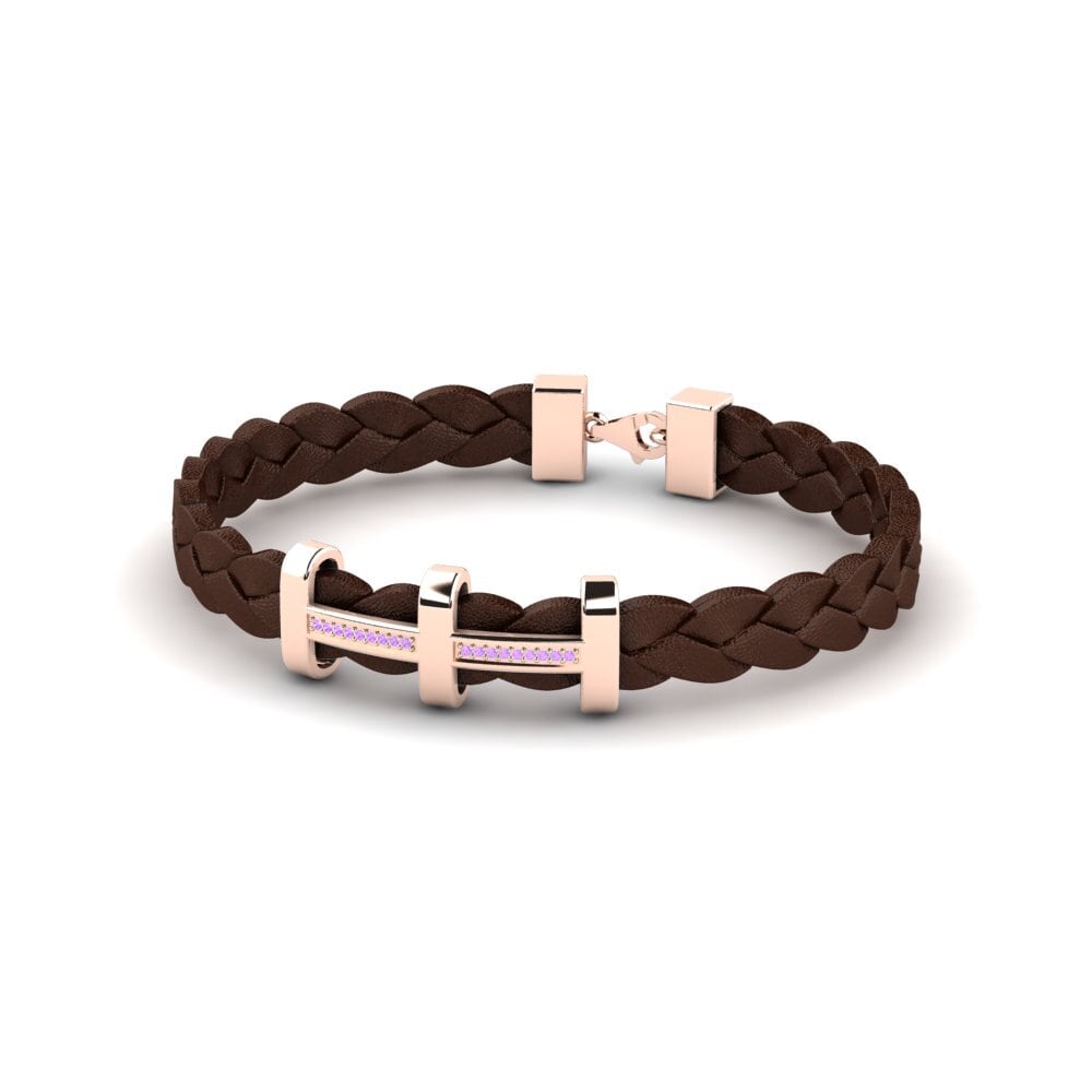 9K Rose Gold Amethyst Men's Bracelet Onafiel