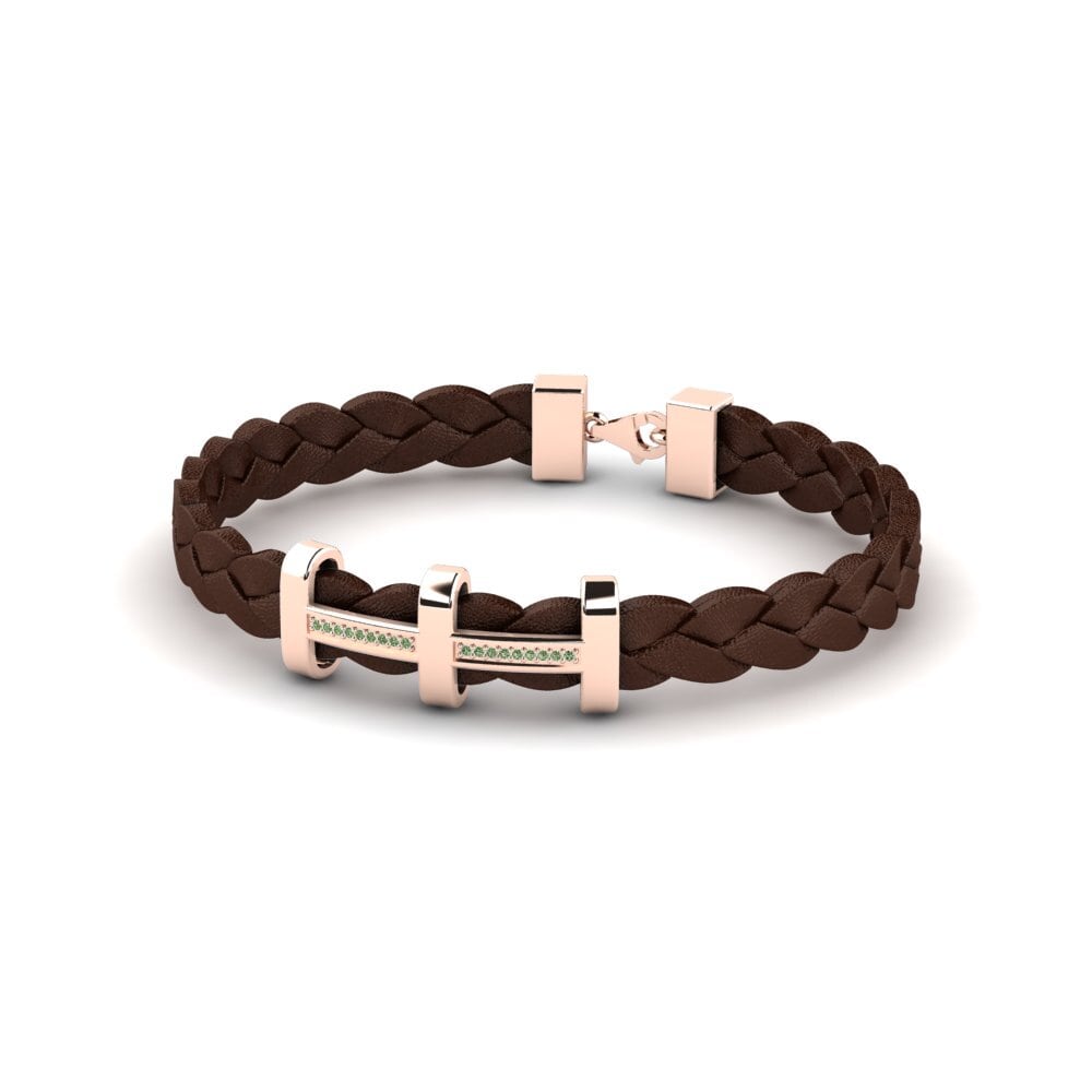 18ct Rose Gold Green Diamond Men's Bracelet Onafiel