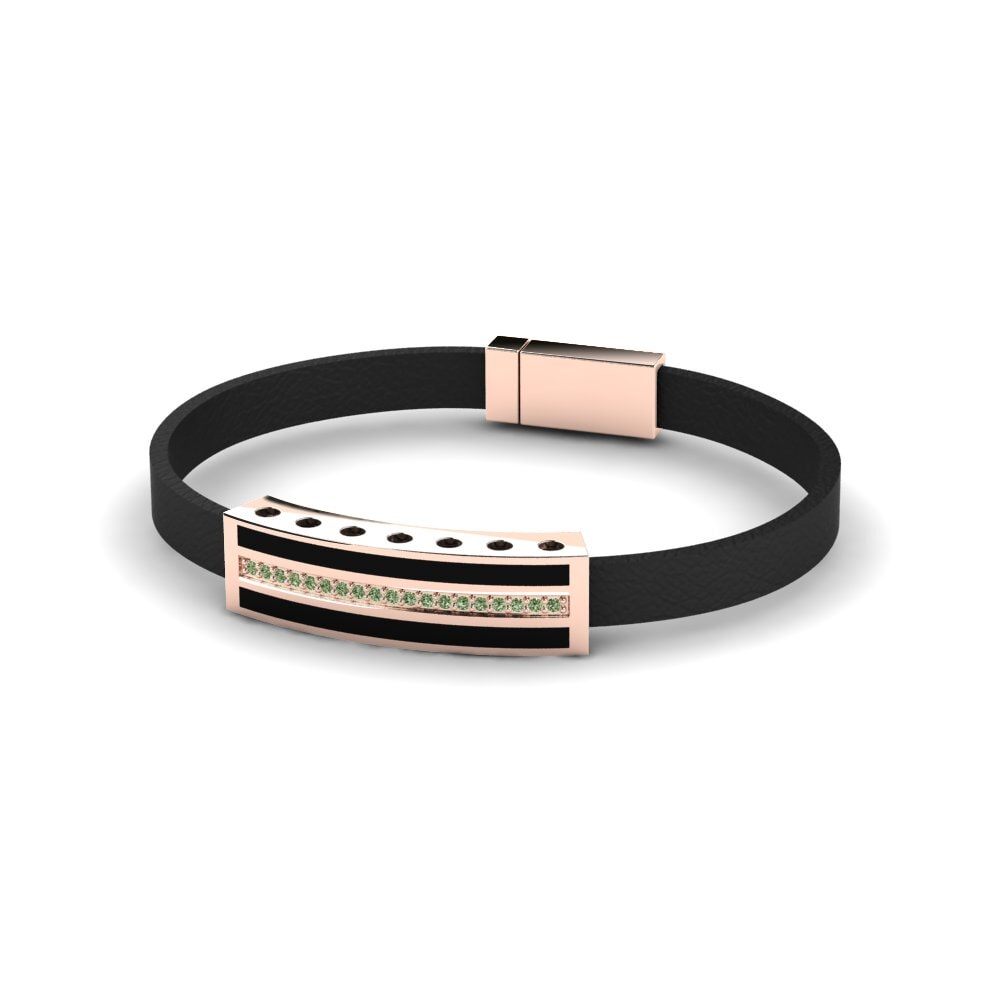 18ct Rose Gold Green Diamond Men's Bracelet Sergio