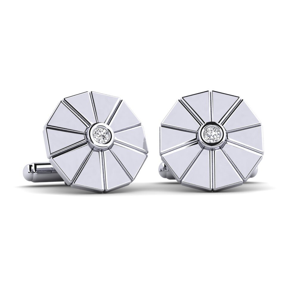 Boutons De Manchette Vintage - Forme Fleur - Or Massif 14 Carats - Avec Diamant Naturel - Occasion