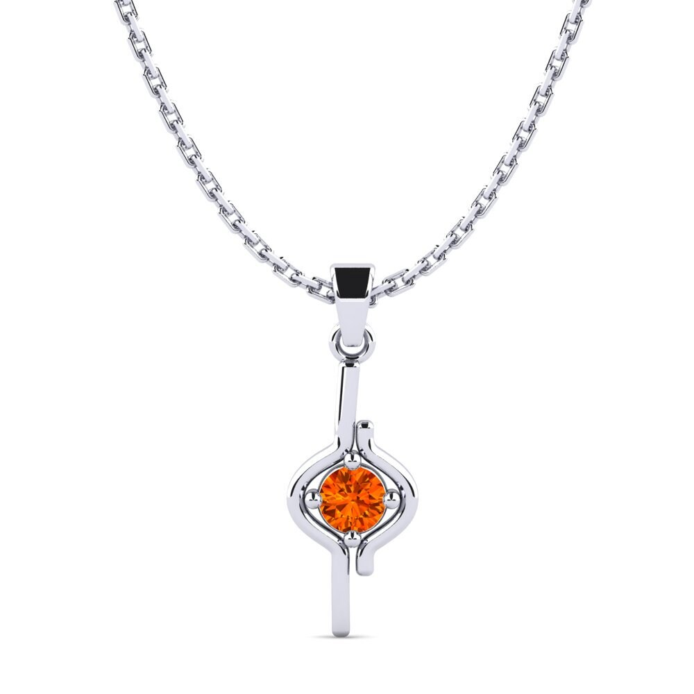 14k Oro Blanco Zafiro Naranja Colgante de Mujer Leeri