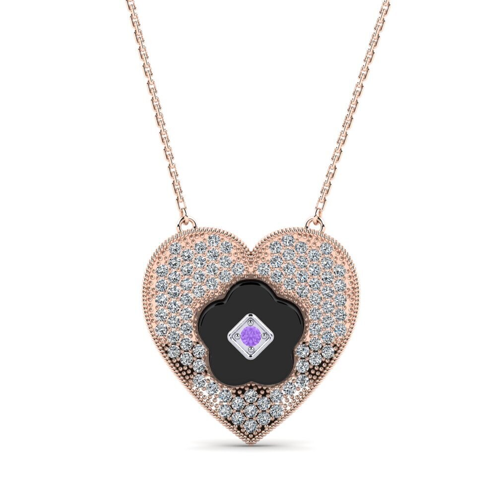 9ct Rose & White Gold Amethyst Women's Necklace Leffel