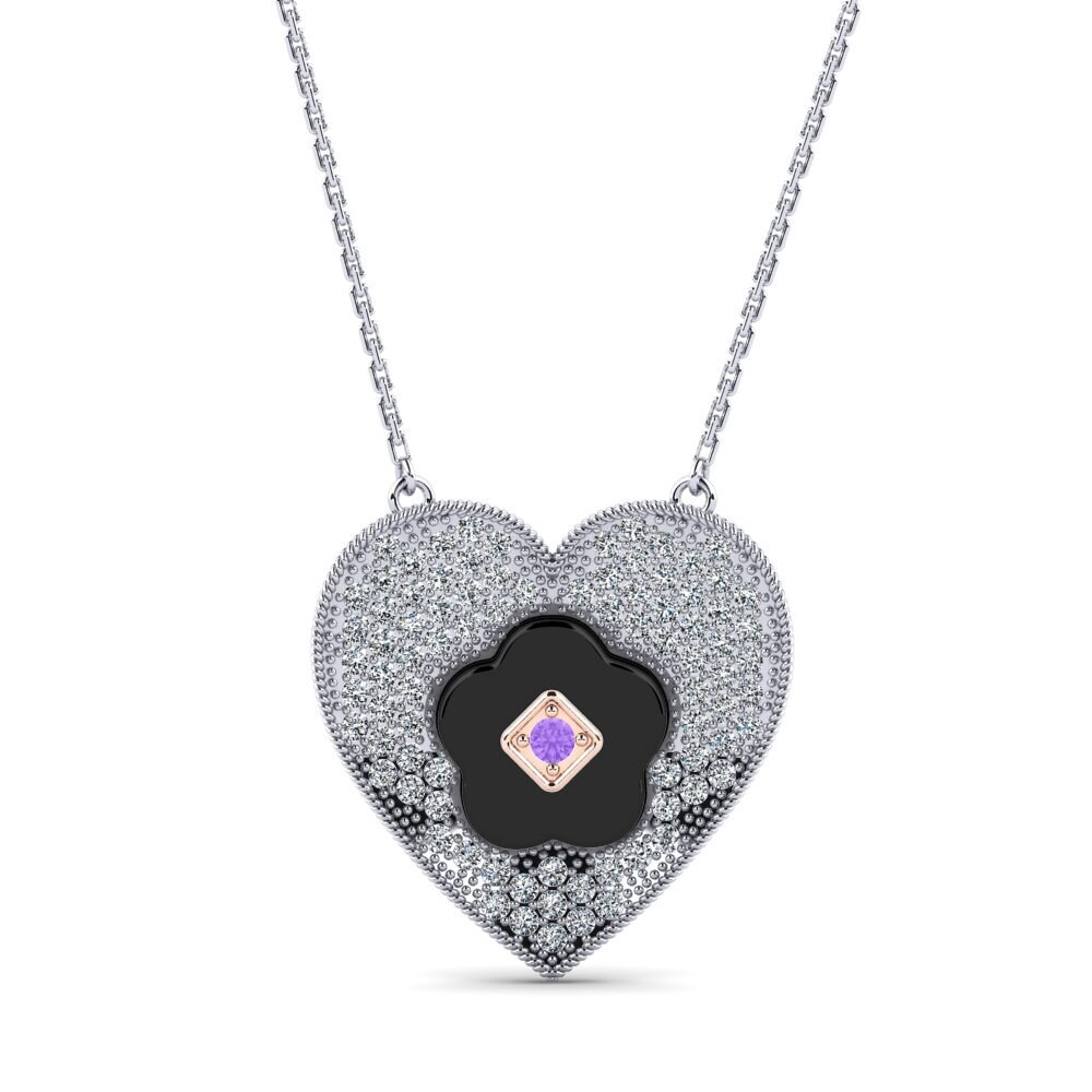 18ct White & Rose Gold Amethyst Women's Necklace Leffel