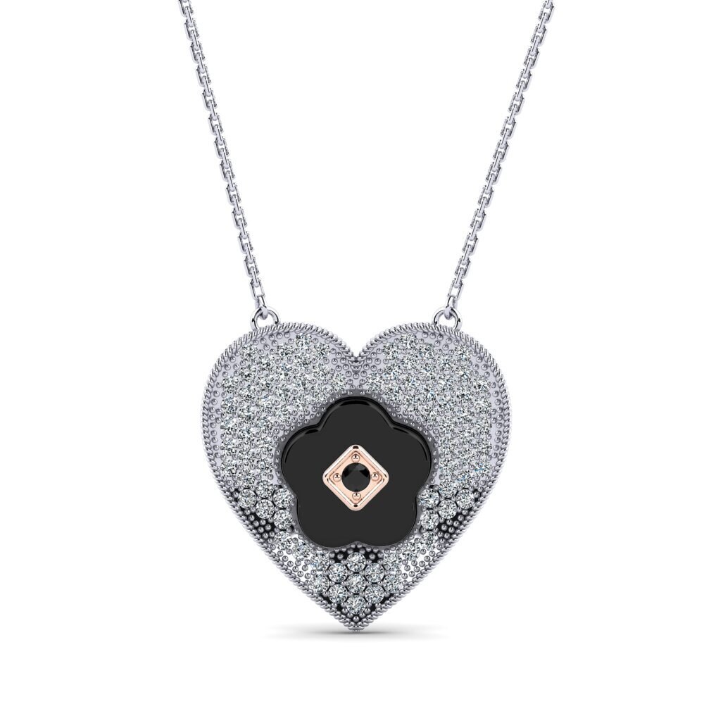 14ct White & Rose Gold Black Onyx Women's Necklace Leffel