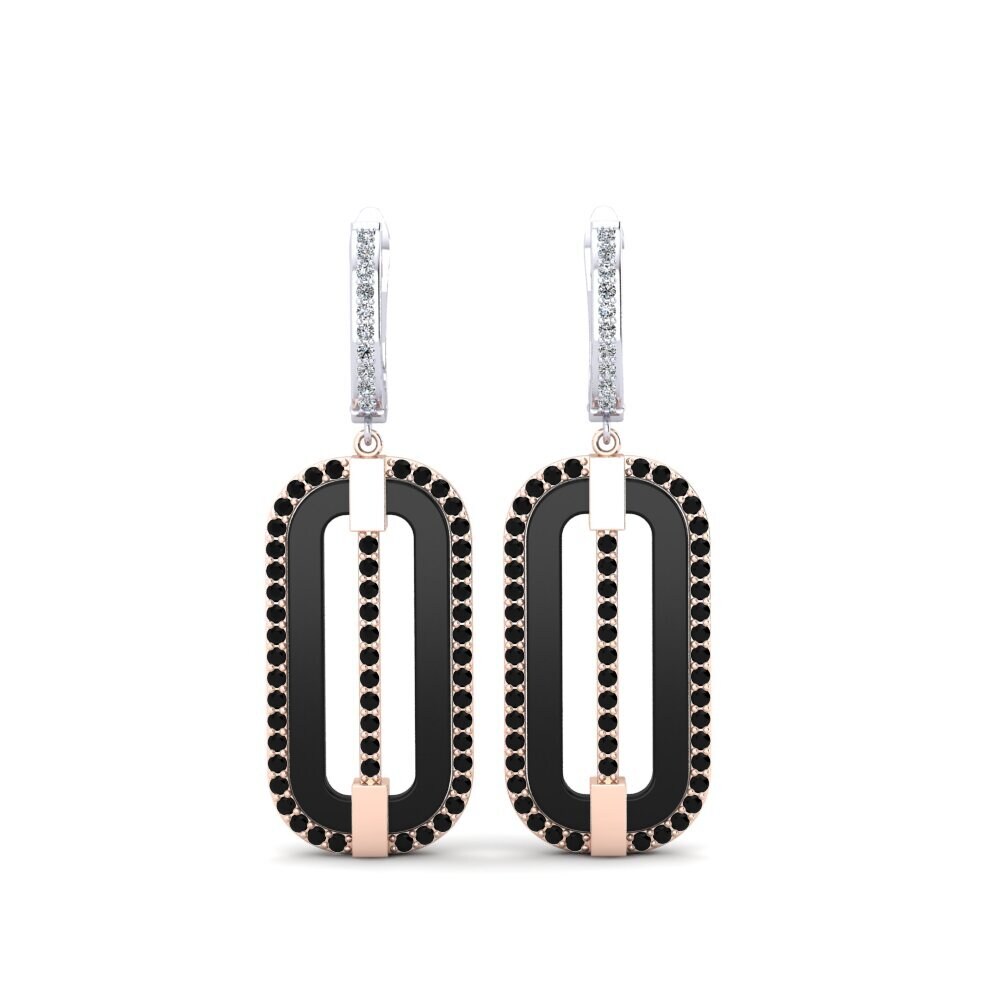 14ct Rose & White Gold Black Onyx Women's Earring Lefler