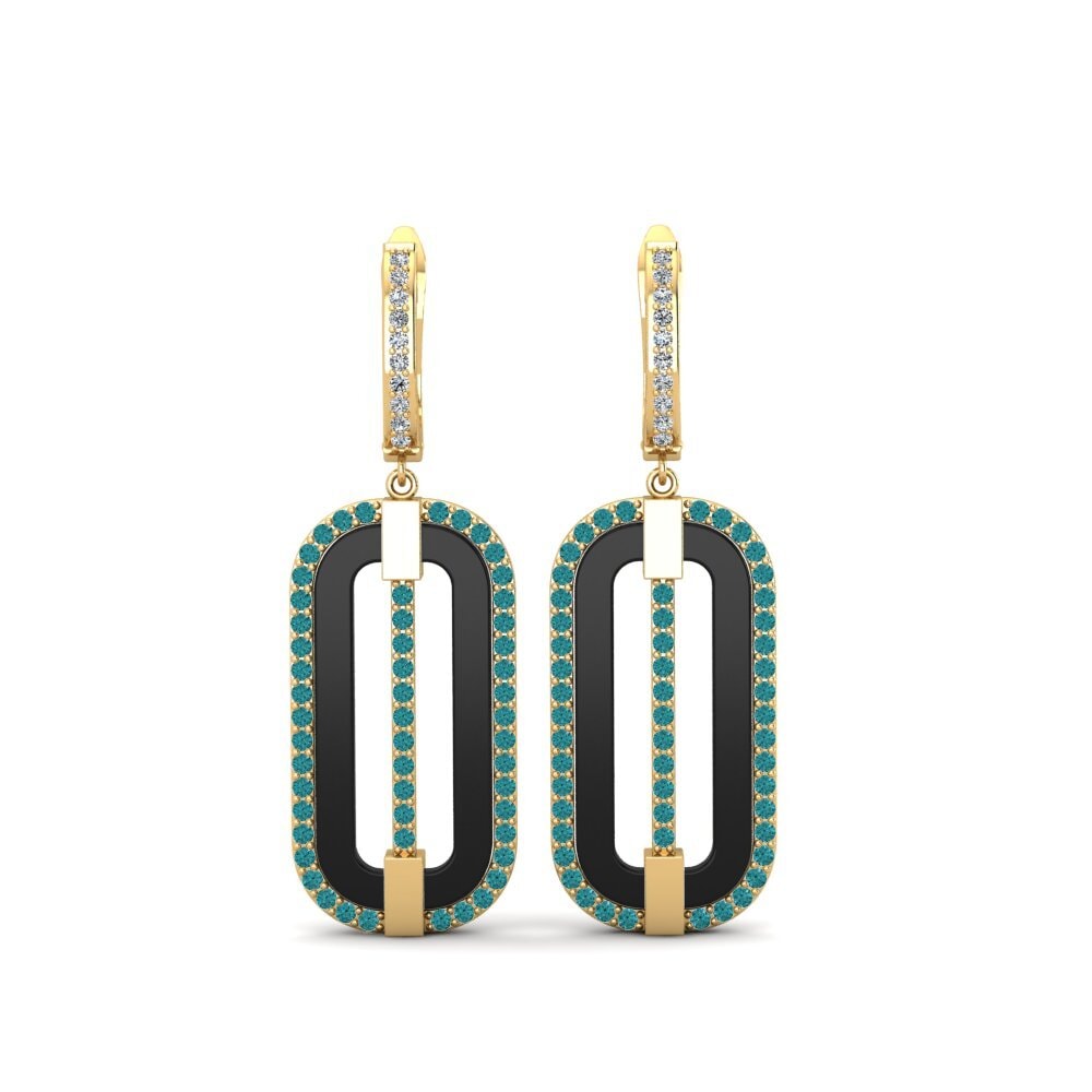 9ct Yellow Gold Blue Diamond Women's Earring Lefler