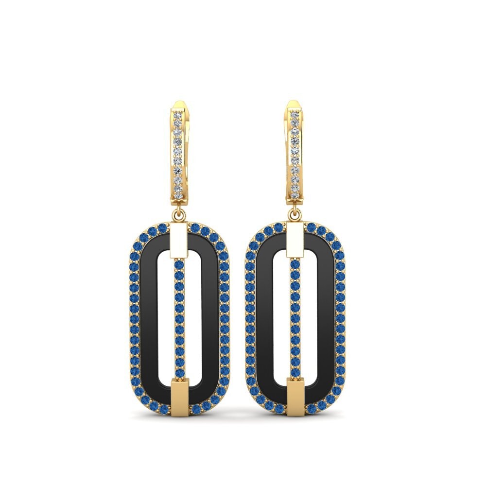 9ct Yellow Gold Dark Blue Zirconia Women's Earring Lefler