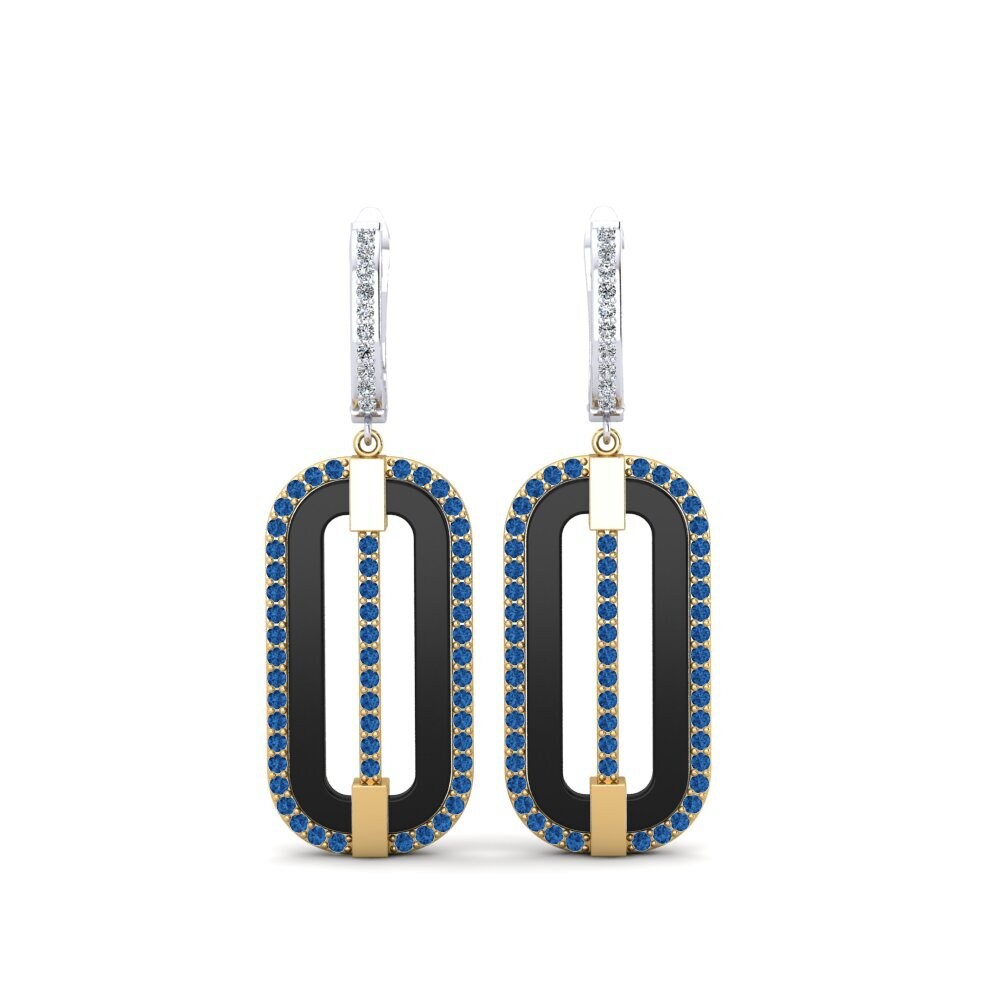 9ct Yellow & White Gold Dark Blue Zirconia Women's Earring Lefler