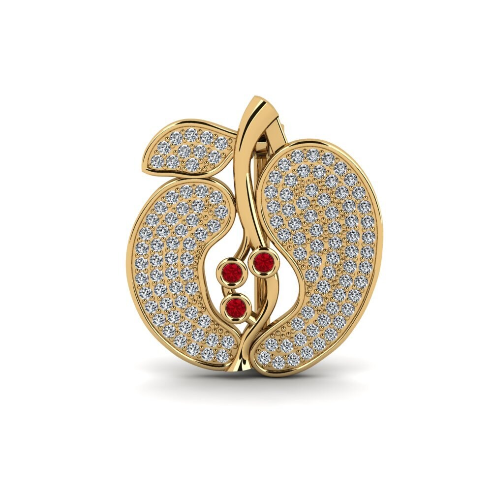 14ct Yellow Gold Red Zirconia Brooch Legendaire