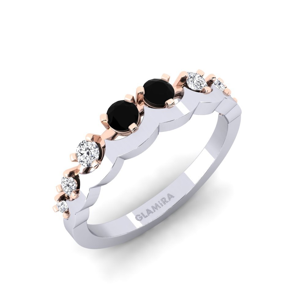 Or Blanc & Rose14k Onyx Noir Bague Legume