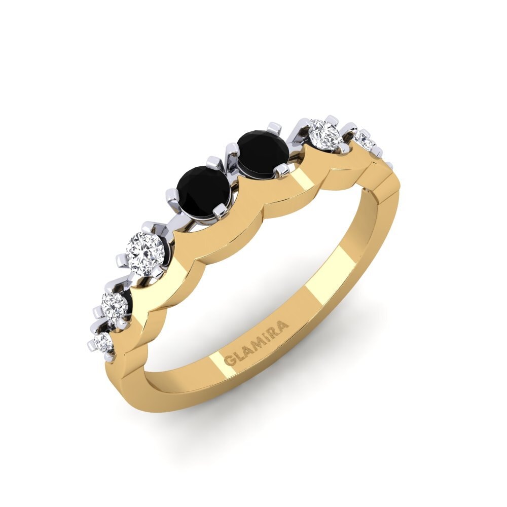 Or Jaune & Blanc 14k Onyx Noir Bague Legume
