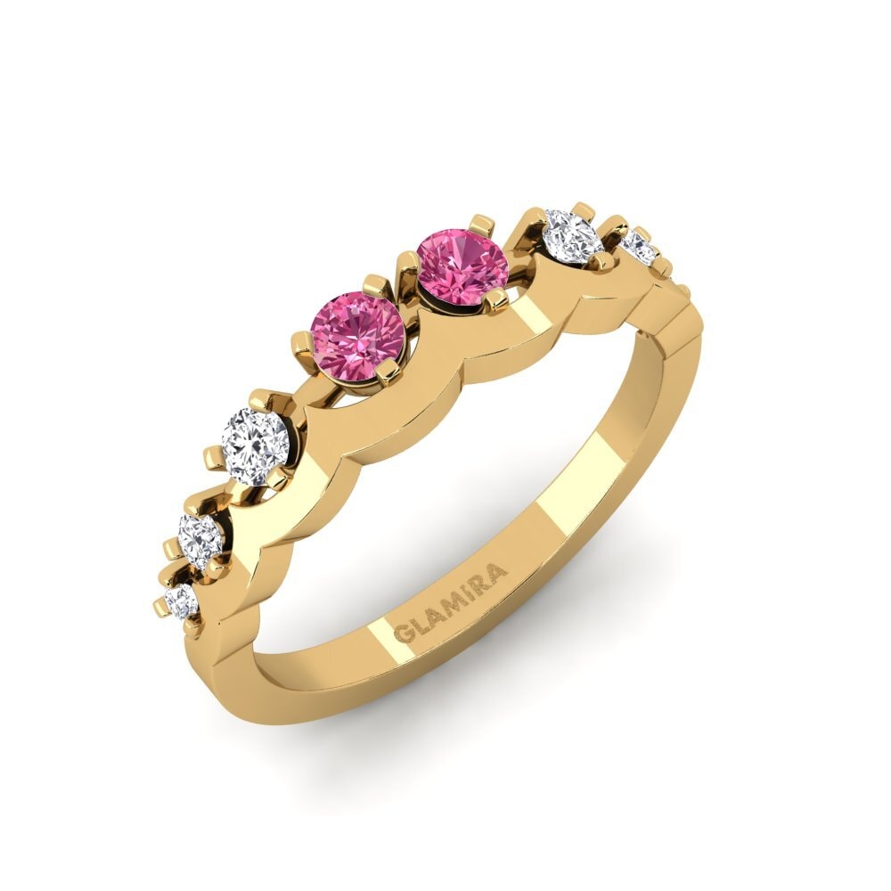 Or Jaune 14k Tourmaline Rose Bague Legume