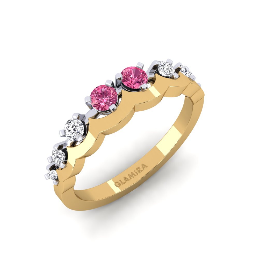 Or Jaune & Blanc 14k Tourmaline Rose Bague Legume