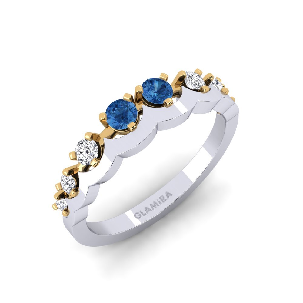 Or Blanc & Jaune 14k Zircone Bleu Foncé Bague Legume