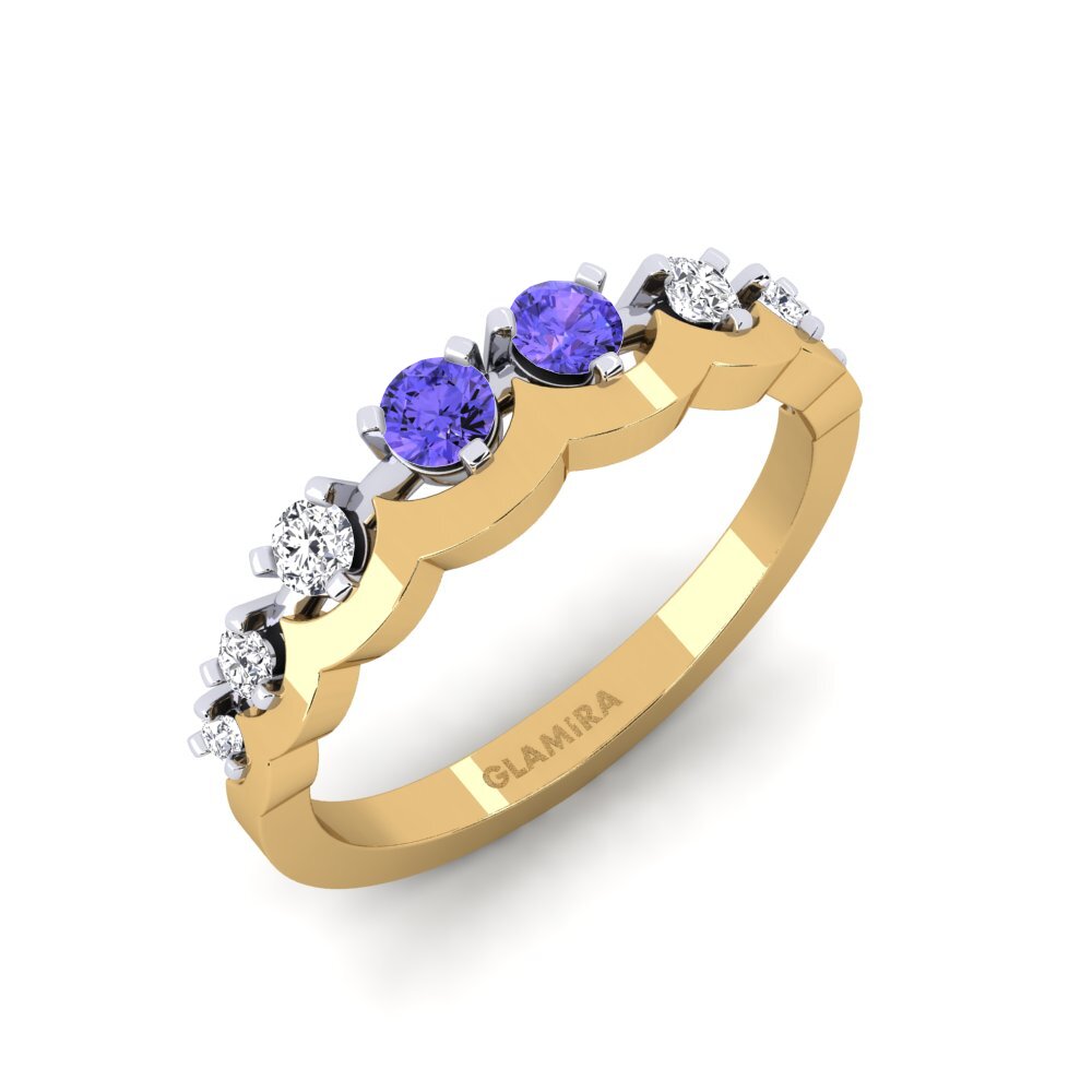 Or Jaune & Blanc 14k Tanzanite Bague Legume