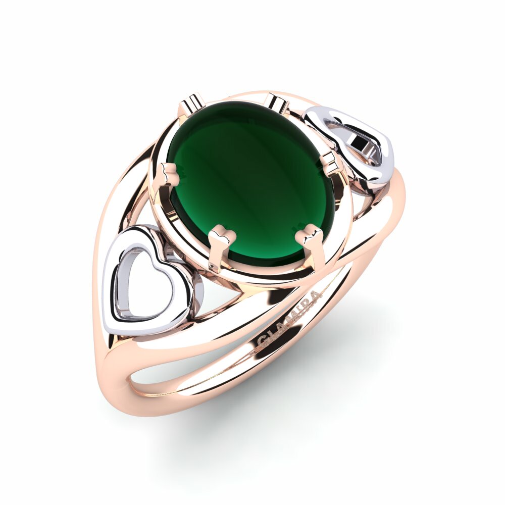 Or Rose& Blanc 18k Émeraude Cabochon Bague Leiani