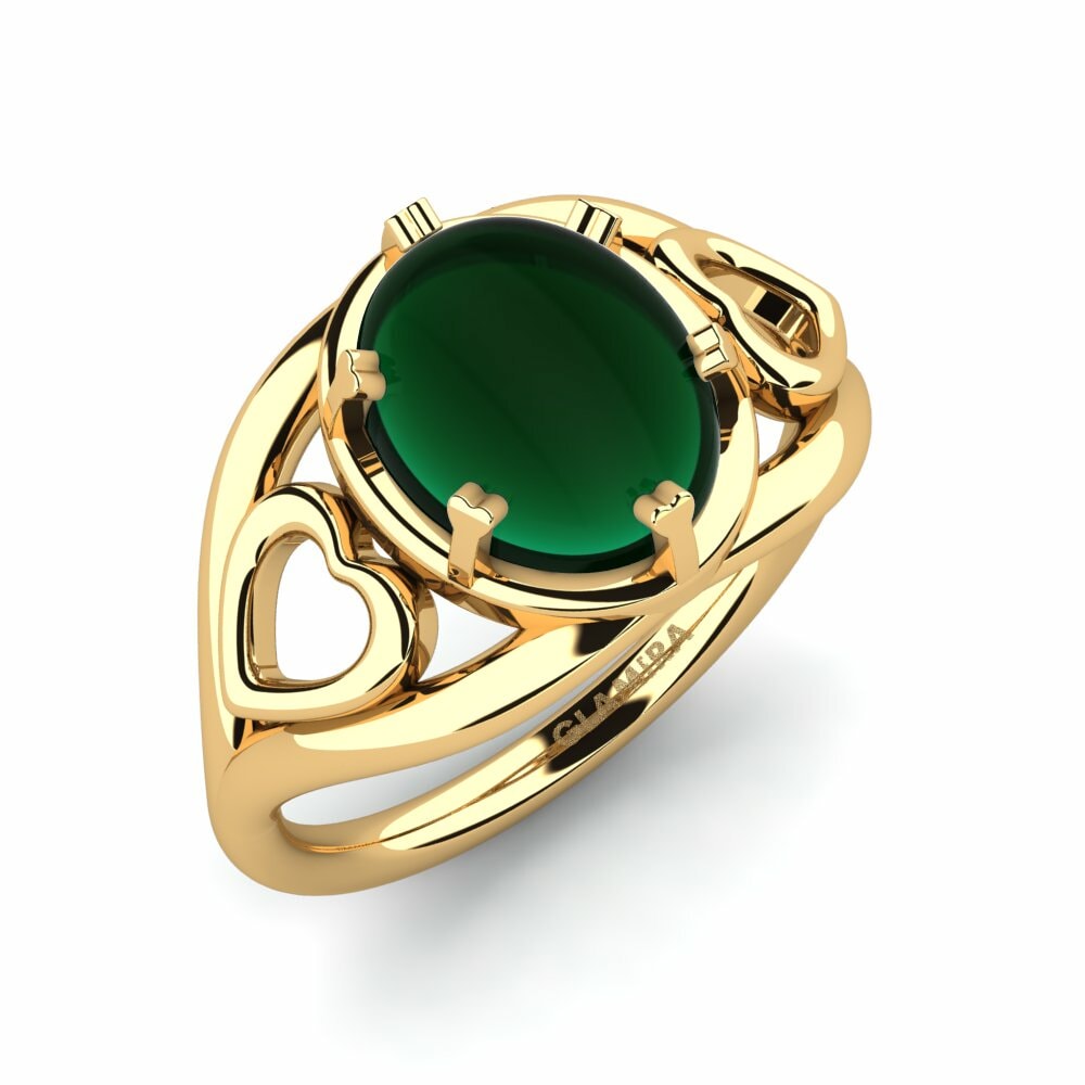 Or Jaune 18k Émeraude Cabochon Bague Leiani