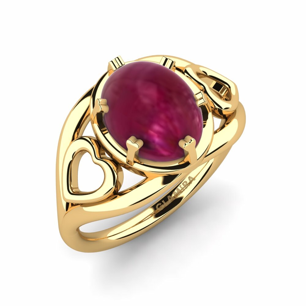 Or Jaune 18k Rubis Cabochon Bague Leiani