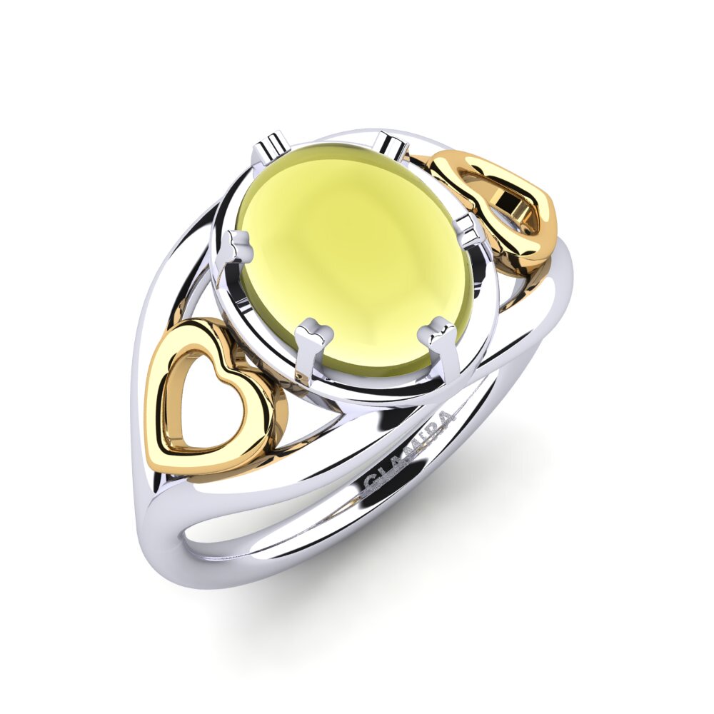 Or Blanc & Jaune 14k Topaze Citron Cabochon Bague Leiani