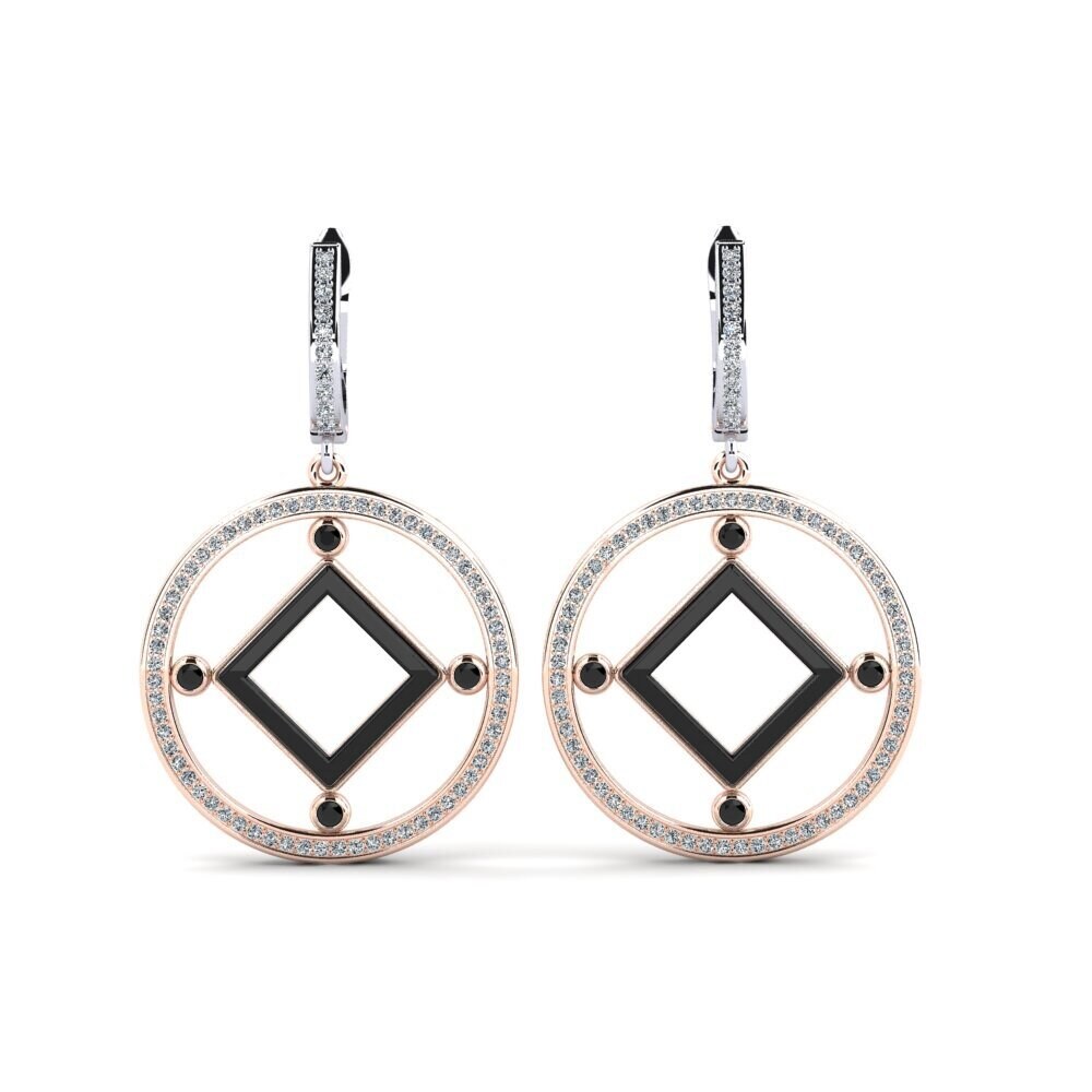 14ct Rose & White Gold Black Onyx Women's Earring Leida