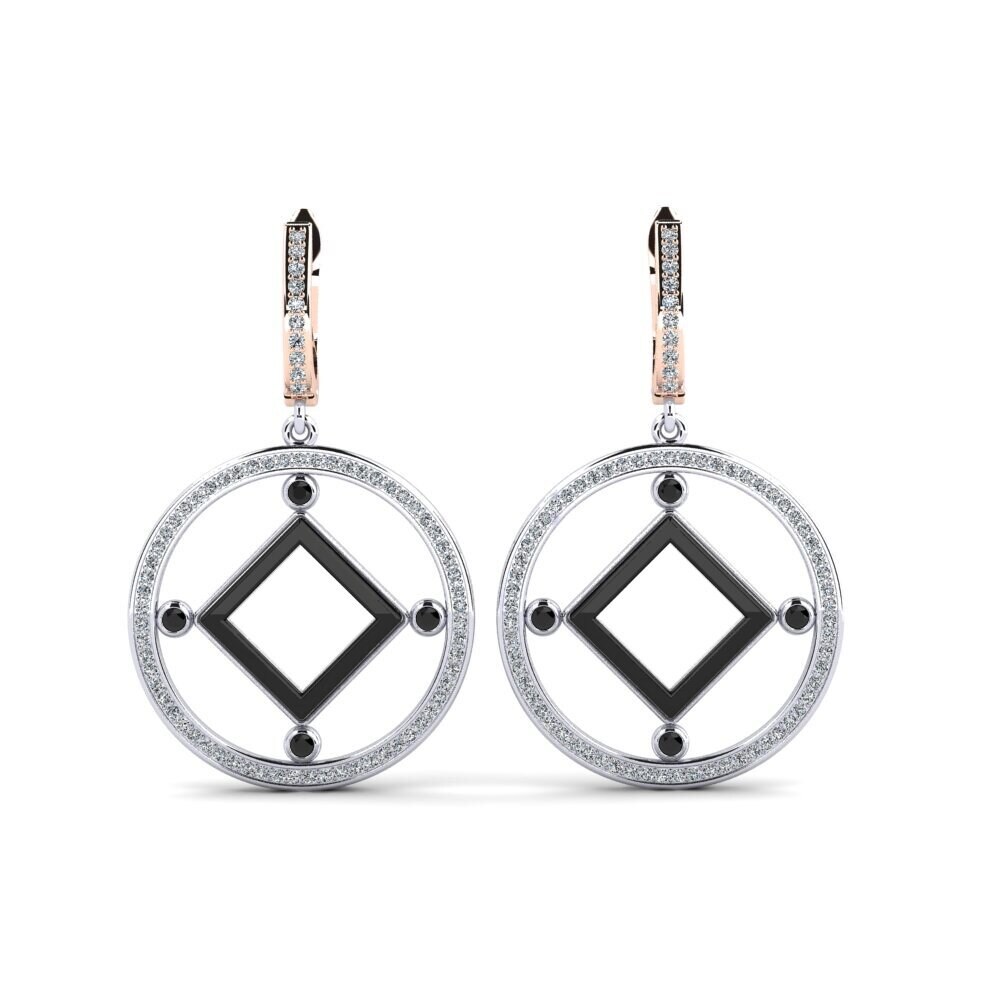 14ct White & Rose Gold Black Onyx Women's Earring Leida
