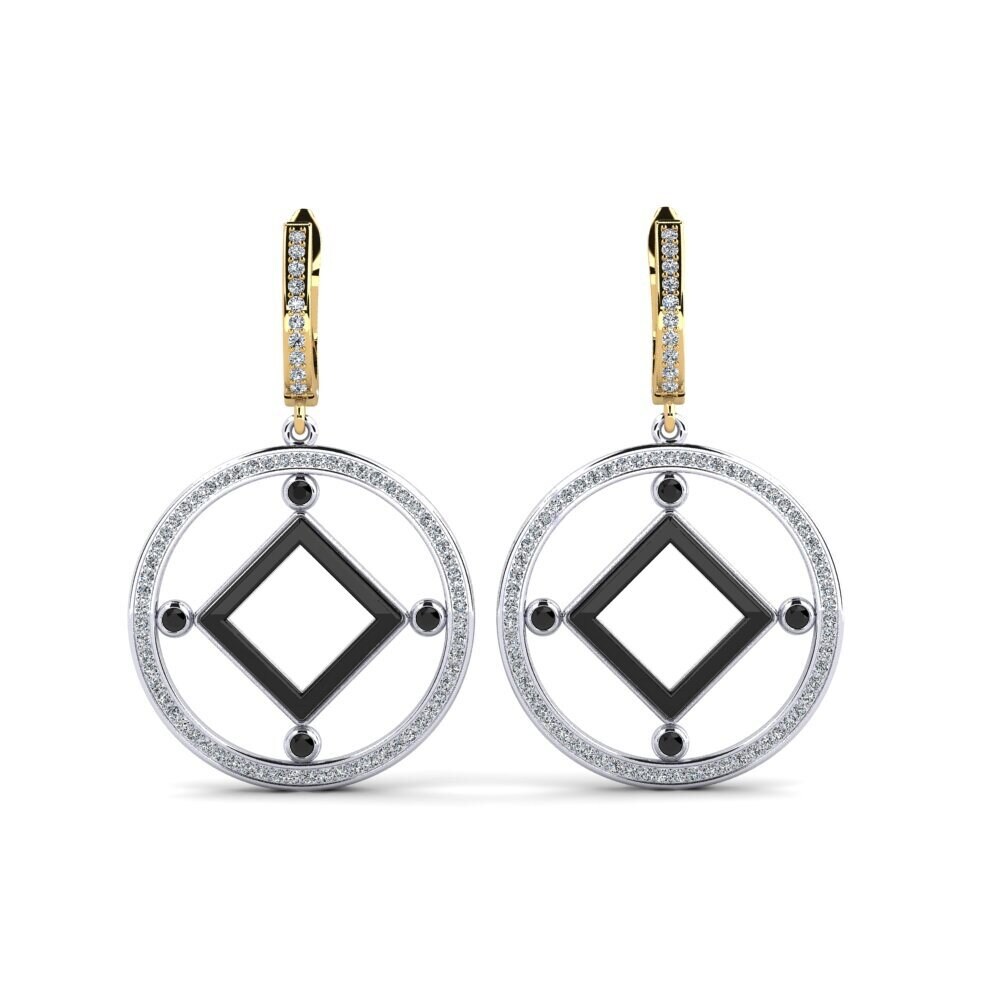 9ct White & Yellow Gold Black Onyx Women's Earring Leida