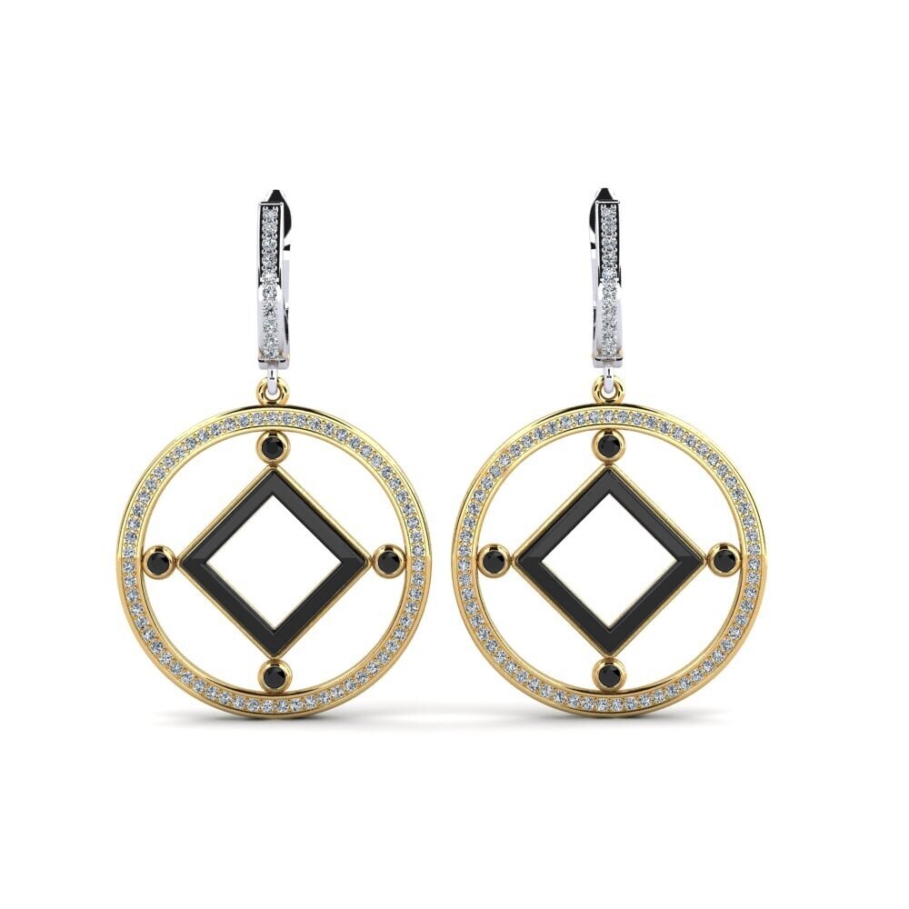 14ct Yellow & White Gold Black Onyx Women's Earring Leida