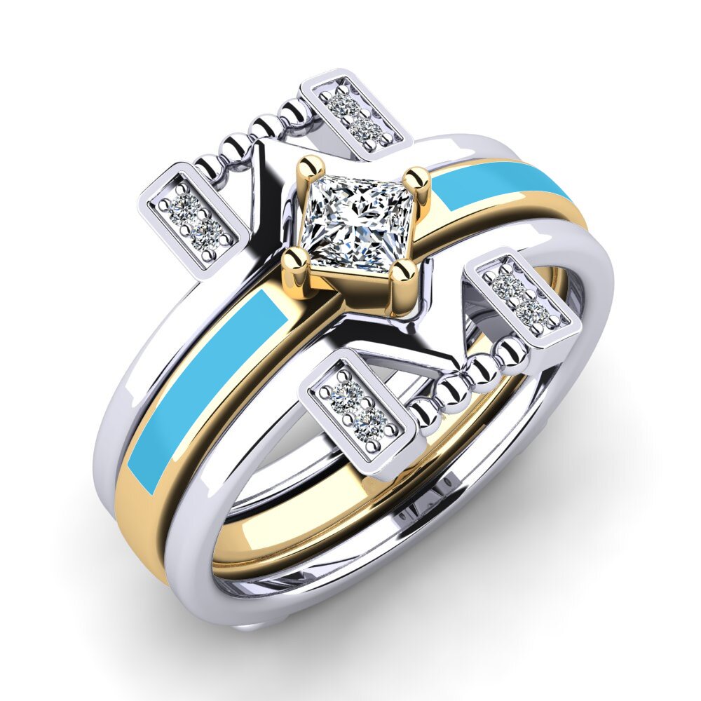9k Oro Blanco & Amarillo Anillo Lemealda SET