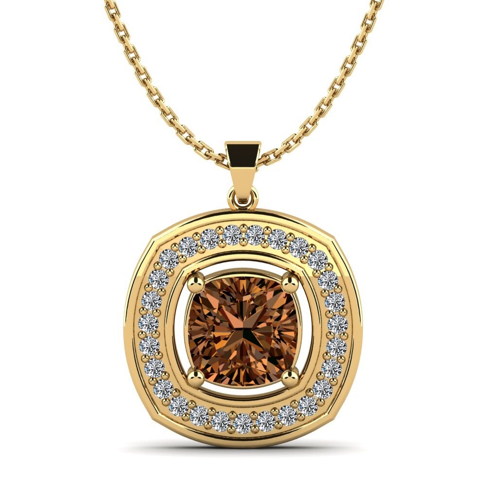 18k Oro Amarillo Diamante café Colgante de Mujer Lene