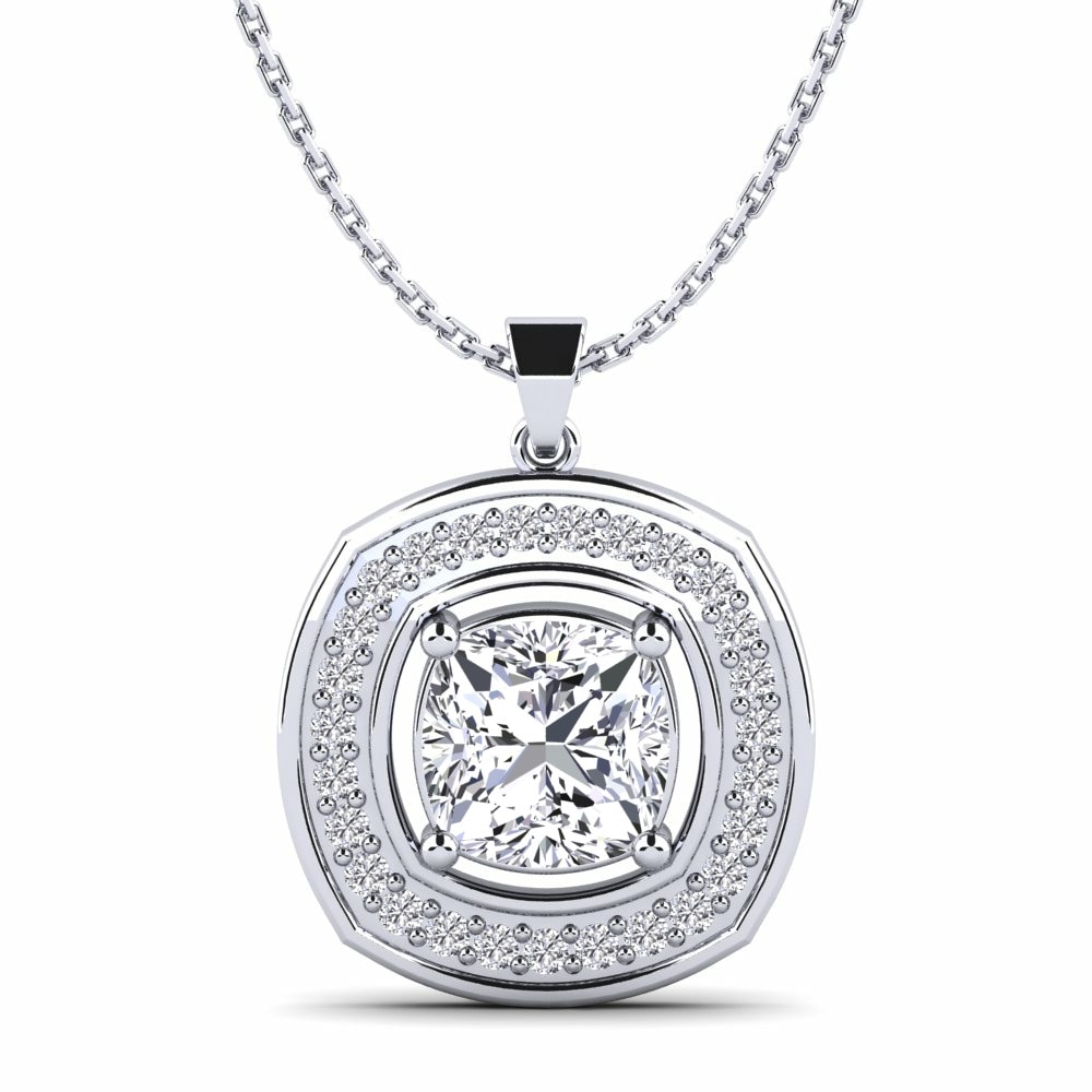 Halo Necklaces GLAMIRA Pendant Lene 585 White Gold Diamond