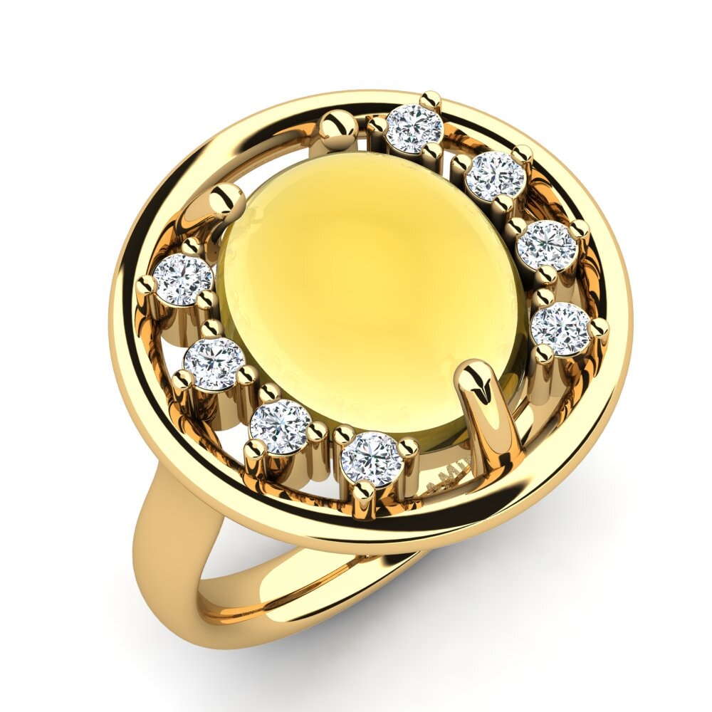 18k Oro Amarillo Citrino Cabujón Anillo Lenneris