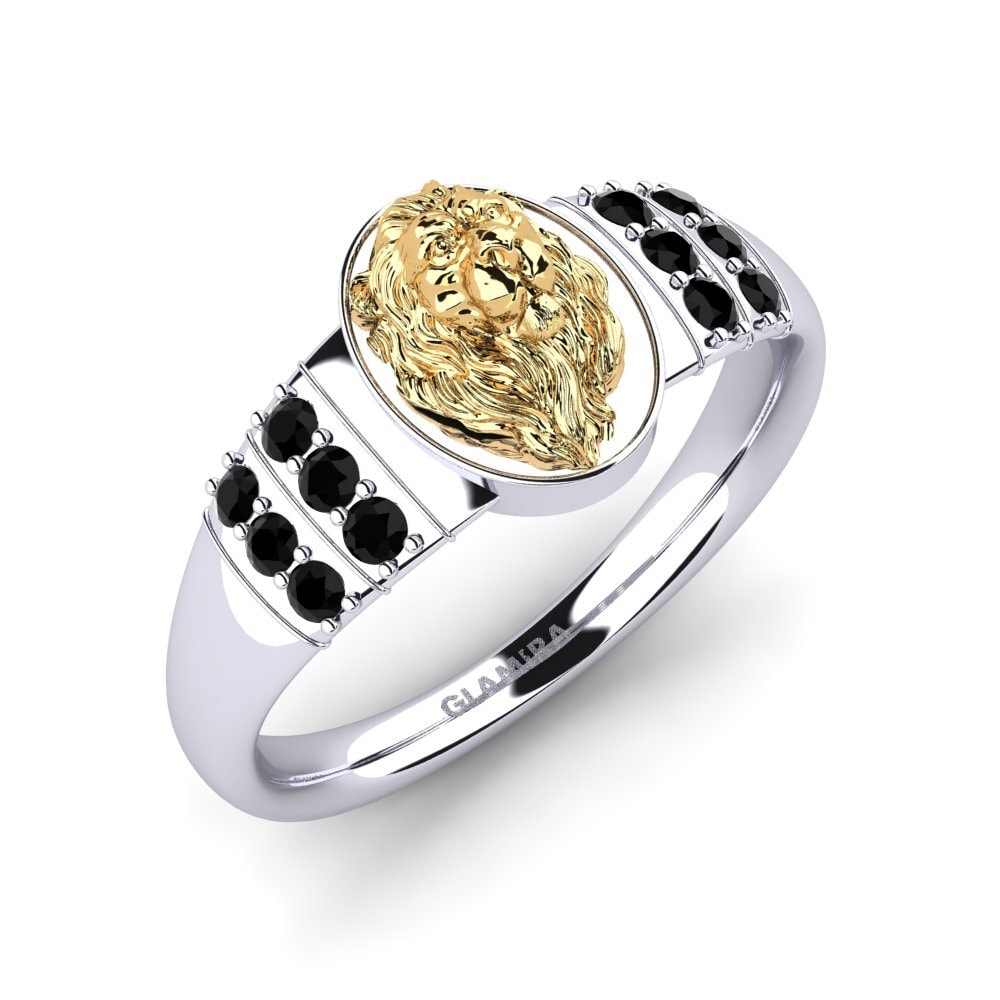 9ct White & Yellow Gold Black Diamond Men's Ring Leone
